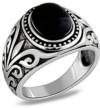 Ayoiow Ringe Silber 925 Herren, Vintage Ring Männer Antikes Muster mit Schwarz Achat Ringe Silber Ring Größe 71 (22.6)