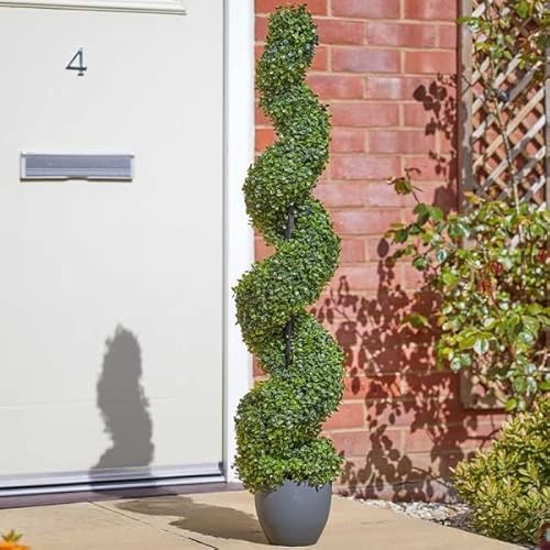 Garden Mile 4ft Artificial Topiary Tree Fake Swirl Potted Plant 120cm Indoor House Plant Outdoor Boxwood Bush Tree Large Fake Potted Plants Twisted Tree in Pot
