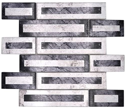Mosaikfliese Glasmosaik 2D-Optik schwarz silber grau schattiert Küchenrückwand Duschwand | 10 Mosaikmatten