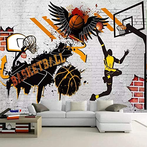 Murale Di Carta Da Parati 3D Moderno E Creativo, Doodle Basket Murale Rimovibile | Carta Da Parati Autoadesiva Di Grandi Dimensioni Per Ragazzi, Ragazze, Camera Da Letto, Soggiorno, 200(L) x150(H) cm