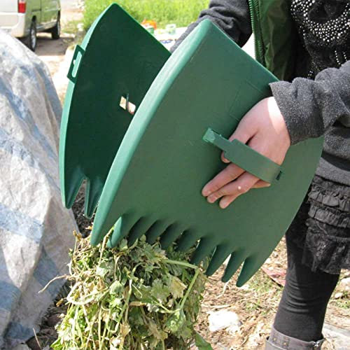 Grabber per foglie, 2 pezzi, palmare da giardino, cortile, fogliame, raccoglie foglie con artigli per foglie, rastrello manuale per la rimozione dell'erba, strumento di pulizia seghettato (verde)