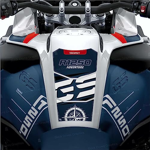 Autocollant 3D Protection Réservoir Tank Pad compatible avec/de remplacement pour BMW Motorrad R 1250 GS ADVENTURE Trophy de 2022 à 2023 (Bleu-Blanc)