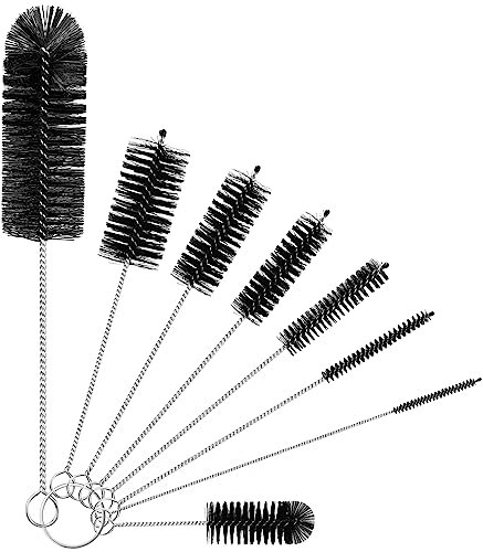 Birswoil Kleine Reinigungsbürste, 8 Nylon Pfeifenreiniger Dünne Bürsten für die Reinigung von Schmalen Flaschenhälsen, Kaffeevollautomaten, Strohhalmen, Airbrush, Kühlschrankrohren (Schwarz)