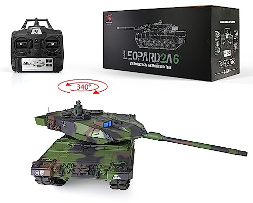 Heng Long US auf Lager, RC Panzer 2.4Ghz 1/16 Scale 7.0 Kunststoff Ver Leopard2A6 | Infrarot Combat 340° Drehturm Rauchen RTR Panzer Modell 3889 IR Combat BB Schießen Airsoft Panzer BB Pellets