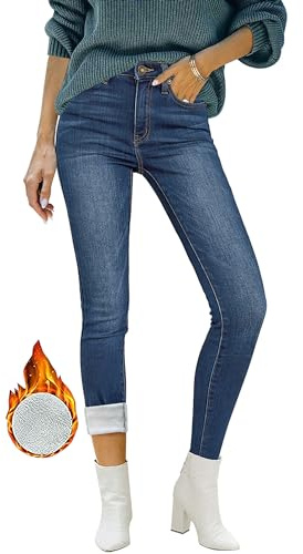 Roskiky Pantalones vaqueros ajustados de cintura alta para mujer, térmicos, para mujer, para invierno, acolchados, leggings elásticos para mujer, S