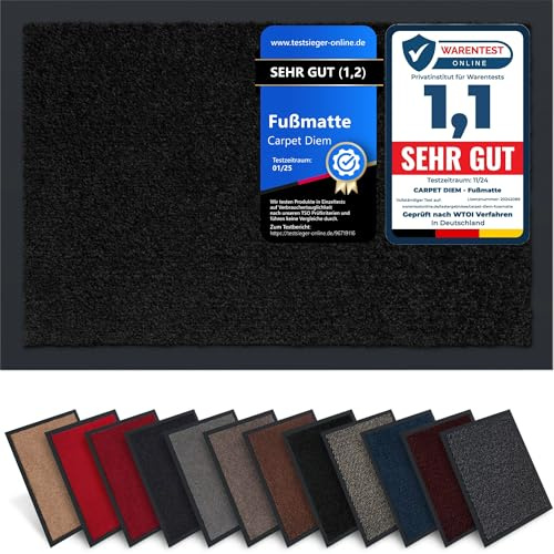 Carpet Diem Fußmatte Schwarz, 90x150 cm, rutschfeste Schmutzfangmatte | Fußmatte Eingangsbereich, Innen & außen, rutschfeste Türmatte, Schmutzfang Teppich für Haustür, Fußabtreter Qualität aus EU