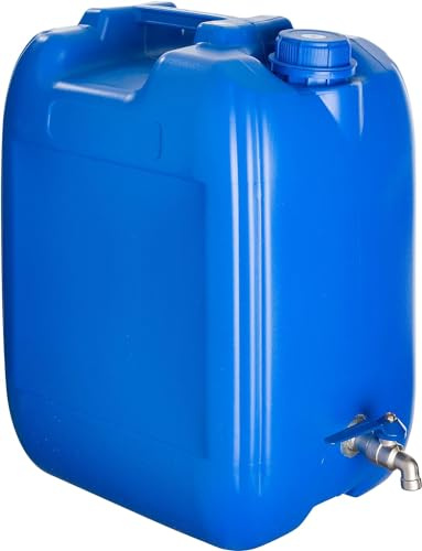 pokm toolsmarket - Wasserkanister mit Hahn, 20 Liter, Trinkwasser Kanister mit Zapfhahn Verzinkt, Wassertank BPA-frei, Wasserbehälter mit Schraubdeckel DIN51 - BLAU Farbe