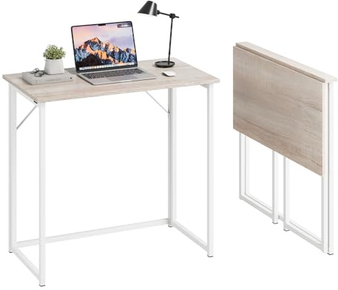 Dripex Folding Desk, Small Computer Desk Laptop Table Home Office, Oak