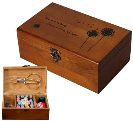 Qumiuu Caja de Costura de Madera con Tapa - Organizador para Accesorios de Manualidades y Costura