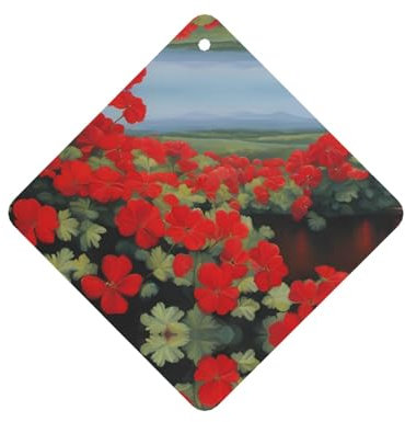 YYHWHJDE Rote Geranie Topfpflanze, Bild, quadratisch, Auto-Lufterfrischer, Karten, 6er-Pack: hängende Duftkarten für Schlafzimmer, Badezimmer, Auto, Innendekoration