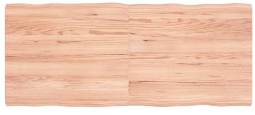 ZEYUAN Tischplatte 140x60x4 cm Massivholz Eiche Behandelt Baumkante, Arbeitsplatte, Holzplatte, Schreibtischplatte, Waschtischplatte, Küchenarbeitsplatte