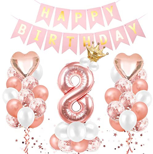 Palloncino 8° compleanno oro rosa, decorazione compleanno 8 anni, palloncino 8° compleanno, pallone foil gigante numero 8, pallone foil buon compleanno 8, pallone 8 per festeggiata