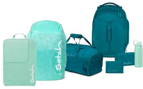 Satch Match Edition Schulrucksack Set 7tlg. inkl. Schlamperbox, Regencape, Geldbörse, Sporttasche, Trinkflasche und Heftebox (Deep Petrol)
