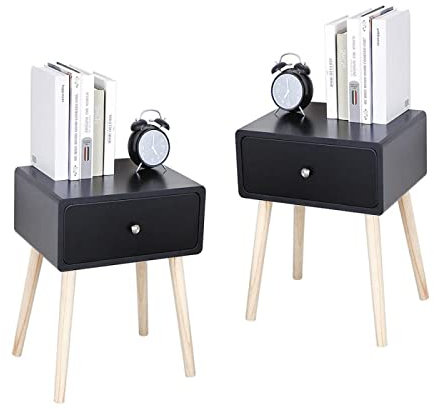 GRFIT Nachtisch Moderne Holzschubladen, Nachttische, einfacher Aufbewahrungsschreibtisch, Retro-einfacher Betttisch, Schreibtisch, praktischer Nachttisch, Betttisch Beistelltisch (Color : Schwarz)