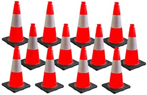 50CM Traffic Cone - Orange | PVC Road Safety Cone with Weighted Base | High Visibility Reflective Street Cone | Portable Wind-Resistant Traffic Cone with Black Base - 1 Cone
