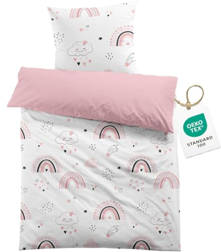 CINYE Housse de Couette Rose 140×200 cm Enfant Fille Arc-en-Ciel Parure De Lit avec Une Taie d'oreiller 65×65 cm 3D Imprimé Literie Microfibre