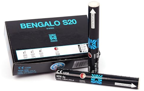 Funke Bengalino Bengalfackel Handfackel Bengalo Bengalfeuer Lanzenlicht Fontäne Feuerwerk 60 Sekunden (Rot zu Silber)