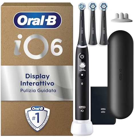 Oral-B iO Series 6 Plus Edition Elektrische Zahnbürste — Electric Toothbrush, Inkl. 3 Aufsteckbürsten, 5 Putzmodi für Zahnpflege, Reise-Etui — Zahnbürste Elektrisch, Designed by Braun, Schwarz