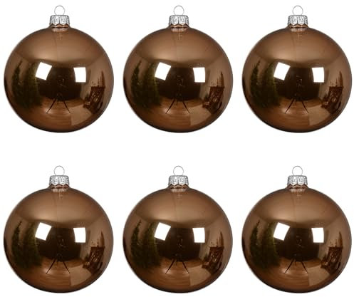 Kaemingk Weihnachtskugeln Glas 6cm mundgeblasen 6er Box Christbaumkugeln Weihnachtsbaumkugeln für Weihnachtsbaum zu Weihnachten - Christbaumschmuck & Weihnachtsbaumschmuck Pekanuss Braun glänzend