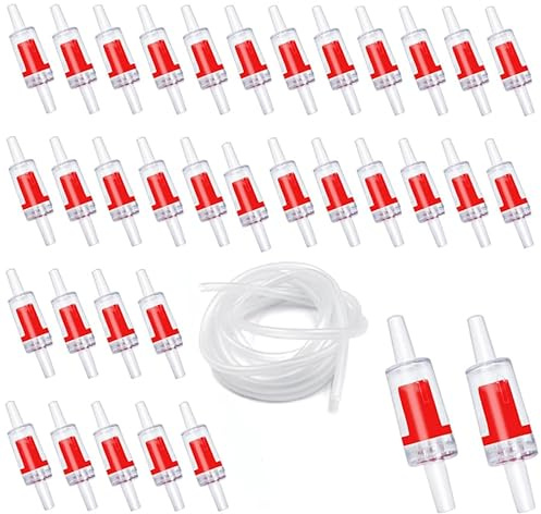 YuCool Aquarium Check Valve,One Way Non Return Valve for Aquarium Air Pump, Check Valve for 3/16 Inch Airline Tubing, Fish Tank Accessories,35pcs (Red)