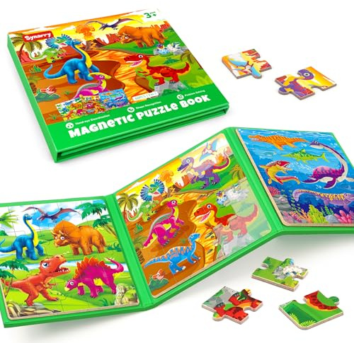 SYNARRY Dinosaurier Magnet Puzzle ab 3 4 5 Jahre, 20 Teile Magnetische Kinderpuzzle，Beschäftigung im Flugzeug Unterwegs Roadtrip Reisespiele Kinder ab 3 4 5，Geschenk Spielzeug für Jungen Mädchen