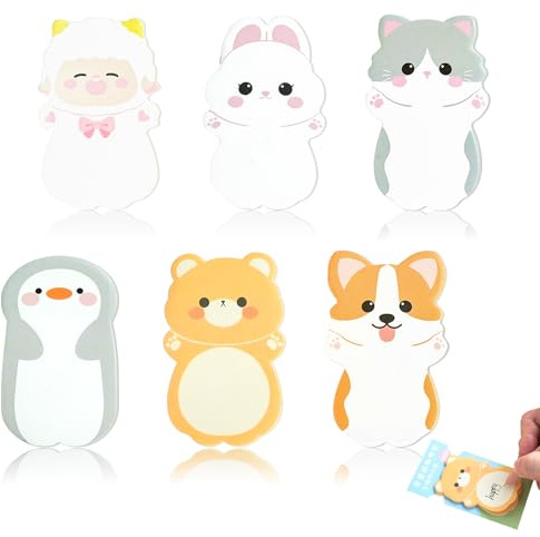 6 Pièces Notes Autocollantes Animaux, Mini Notes Adhésives Colorées Marque Page Adhesif en Forme D'animaux, Sticky Notes pour les études,la Maison,le Bureau (180 Feuilles)