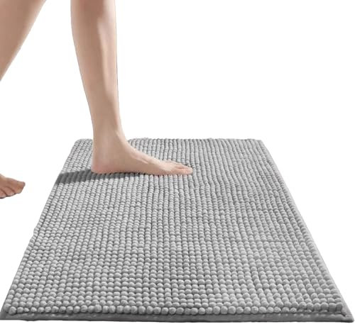 Hisdricus Alfombra baño 40x60 en Chenilla, Suave y Absorbente. Alfombrilla de Antideslizante-fácil de Lavar a máquina Disponible en Gris Claro