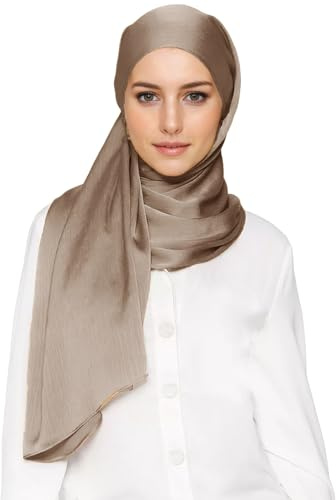 Lina & Lily Satin Hijab Huvudduk Sjal för Muslimska Kvinnor i Ribbad Optik, toupe, one size