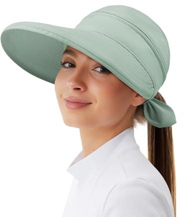 Kiiwah Solhattar för kvinnor sommar, 2-i-1 sommarhatt UV-skydd lätt solvisir solhatt strandhatt vikbar för utomhus strand golf resor vandring camping (svart/grå grön/beige), Grå grön, one size