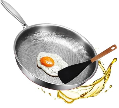 Titancore Titanium Poêle martelée Pro avec couvercle, 25,4 cm/27,9 cm/30,5 cm, ultra durable, antiadhésive, résistante aux rayures, multifonctionnelle sans revêtement, chauffage uniforme (sans
