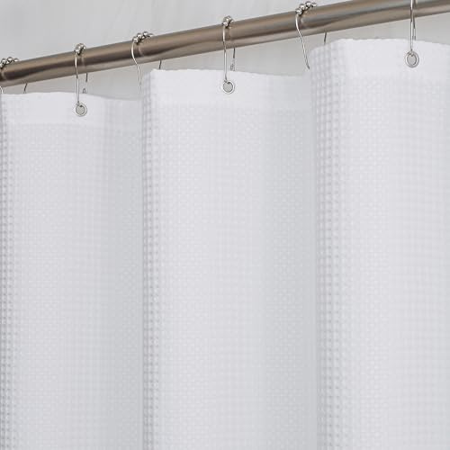Taiyuhomes Shower Curtain for Bathroom Waterproof Waffle Polyester Thick Fabric Bath Curtain Decor Wet Room Bathtub Shower Stall Water Resistant with 12 Rust-Proof Metal Hooks (White, W 72 x L 72)