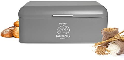 Sendez Großer Brotkasten aus Metall mit Klappdeckel – Grau – Brotbehälter Rollbrotkasten für Küche – Brotdose robust und luftdurchlässig