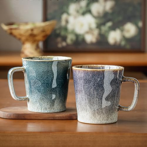 Ceraozmus Kaffeetasse 400ml Zweiteiliges Set, Retro Teetasse Milchtasse,Geeignet für Kaffee, Latte, Tee, Spülmaschinenfest und Mikrowellengeeignet (400ml 2-teiliges Set)