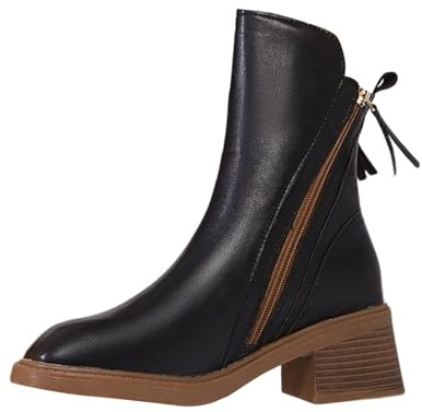 Stivaletti da donna autunno inverno stivali corti con tacco basso punta punta stivali in ecopelle per esterni suola morbida scarpe casual con cerniera laterale stivali da donna, Nero , 37 EU