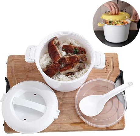 Arrocera rápida para microondas, vaporizadora para microondas, cocina arroz perfecto, verduras al vapor y más en 15 minutos, solución fácil de limpiar, sin ollas para lavar, para dormitorio, oficina y