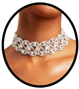 Ushiny Glitzernde Halskette mit Strasssteinen Schmuck silbernes Hals-Accessoire für Damen