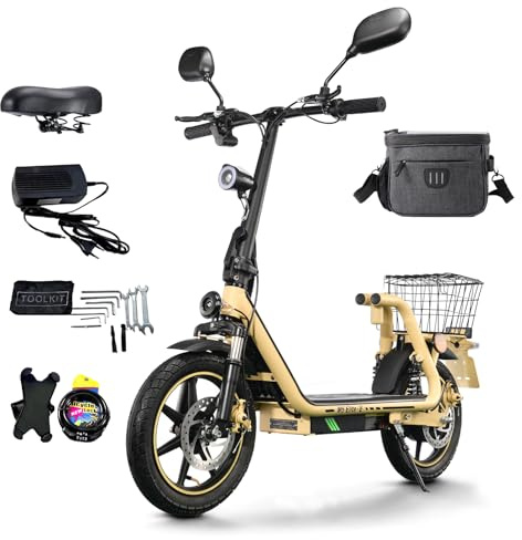 TWOFISH Monopattino Elettrico per Adulti, 14 Pollici Omologato per la Circolazione su strada (EEC), Motore da 500 W, Batteria da 48 V 13 Ah, Pneumatici, Portata 120 kg, (Giallo Deserto)