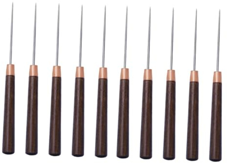 BEBEMOKO 10 Pezzi Pz Punteruoli con Manico in Legno per Cucito e Riparazione Scarpe Strumenti Awl per Pelle e Tessuti Kit DIY per Lavori Manuali Facile da Usare e Impugnatura Ergonomica
