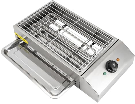 Barbecue elettrico da tavolo, 2600 W, regolazione continua della temperatura e ciotola di raccolta, griglia elettrica con griglia in acciaio inox, per interni ed esterni, 25,5 x 42,5 cm, 50-300 °C