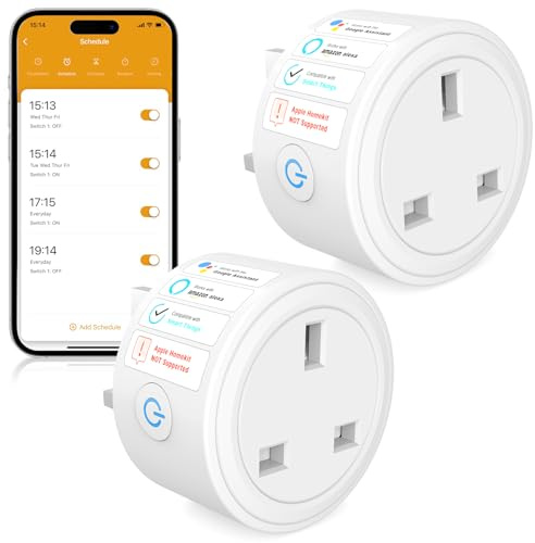 SURFOU Smart Plug WiFi Socket with Energy Monitoring, Timer & Schedule, App Remote Control, Voice Control Compatible with Alexa, Google Home and SmartThings, Mini Smart Plug, 13A , 2 Pack
