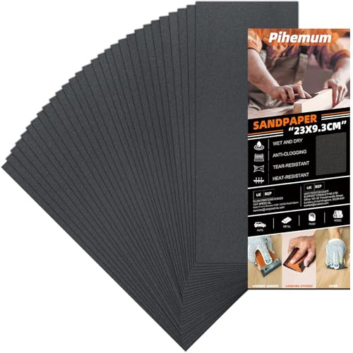 30 PCS Wet Dry Sandpaper 320 Grit Sheets for Polishing & Finishing | 9 x 3.6 Inch Sand Paper Assortment Pack, Silicon Carbide Abrasive, Grit Marked Sheets, Wood, Metal & Automotive Polishing