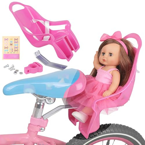 MINGZE Generico Seggiolino per Bambole per Biciclette, Seggiolino per Bicicletta per Bambole per Bambini, Portabiciclette per Bambole con Adesivi Fai da Te, Attacco per Biciclette per Bambine