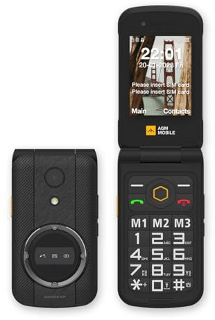 AGM M8 Flip Phone - Rugged Mobile Phone, 2.8 Display/Glove-Friendly Buttons, 4G Unlocked Dual SIM, IP69 Waterproof, Speed Dial | Hearing Aid Compatibility (HAC) | SOS Key | 114 dB Speaker | FM Radio