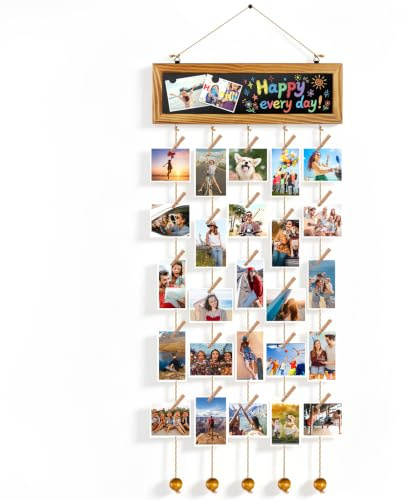 Toyzy Fotovorhang Bilderrahmen mit 30 Klammern und Leine, DIY Fotowand | Bilderrahmen Collage, Postkarten Aufhängen, Fotogirlande für Geburtstag, Hochzeit, Weihnachten und Wohnkultur
