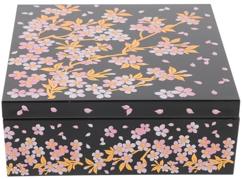 SKISUNO Caja Bento Japonesa Tradicional Multifuncional Diseño de Flor de Cerezo, Gran Capacidad, Plástico Resistente para Almacenar Alimentos en Reuniones Familiares