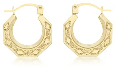 CARISSIMA Women's 9 ct Yellow Gold Patterned Creole Earrings of 14 x 16 mm