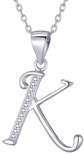Morella Damen Halskette Silber mit Buchstaben Anhänger 925 Silber rhodiniert mit Zirkoniasteinen weiß 45 cm