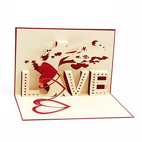 Medigy 3D Pop-up Grußkarte für den VALENTINSTAG, Paar, Hochzeit, Date, Jahrestag, Baum (Love) rot