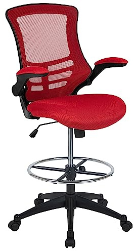 Flash Furniture Kelista Mid-Back Red Mesh Ergonomisk utformningsstol | Justerbar fotring, flip-up-armar | Komfort och produktivitet
