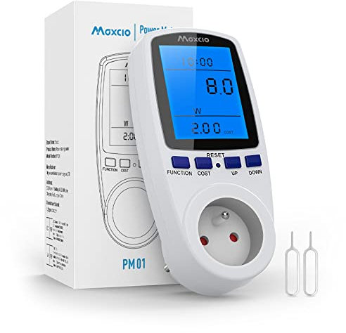 Wattmètre Prise Compteur d'Énergie Numérique, Maxcio Consommation d'Énergie avec 7 Mode et l'écran LCD, Surveillance de l'Énergie pour Les Gros Appareils Électriques
